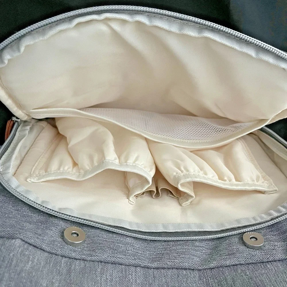 Canway Diaper Bag Backpack Gray Brown Leather Trim Travel Baby Bag‎ Large Multi